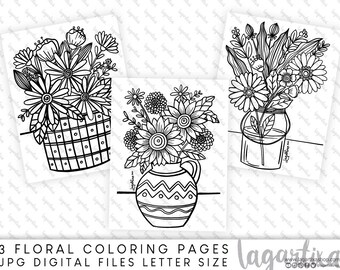 3 Printable Digital Sheets Hand Drawn Designs Spring Easter, Gnomes, tulips Coloring for adults, therapy Flowers, Clipart relax meditation