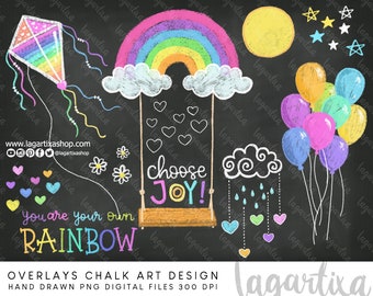 Overlays Chalk Art Swing Rainbow Spring Doodles hand drawn, Quotes Hearts Flowers, Photography decorations, digital stickers, Kids, Digital