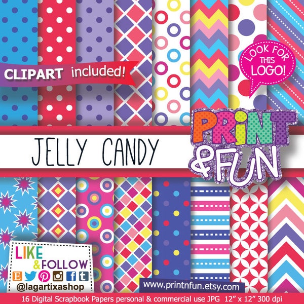 Jelly Beans Candies Digital Paper Patterns Backgrounds Scrapbooking Pink Purple Blue Yellow Patterns for labels, cardmaking halloween paper