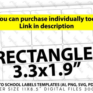 Basic School Templates Labels for Back to School Cut Files PNG SVG Eps Pdf Ai Rectangle Circle and for Pencils, Books, Classroom Supplies image 3