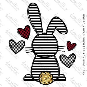 Kaninchen Streifen Herzen Hase Ostern Sublimation Design PNG Clipart Rot Schwarz Weiß Lehrermaterial Hip Hop Digitaler Download handgezeichnet