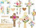 Baptism Floral Crosses Watercolor PNG Wood Cross, Clipart, Hand Painted First Communion, Holy Spirit, Florals Arrangements, For Invitations  