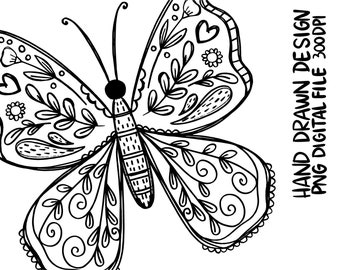 SVG Vector Butterfly Coloring Pages PNG Digital File Hand Drawn Mandala Floral Design
