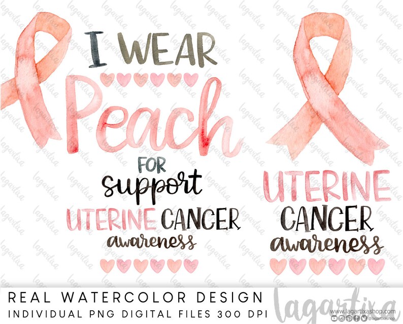 Uterine Cancer September Month Awareness Peach Ribbon Watercolor PNG ...