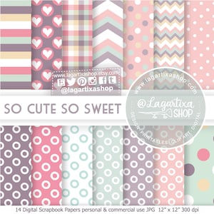 Papel Digital Rosa Aqua Lila Violeta Turquesa para Invitaciones Baby Shower Niña polka dots chevron corazones etiquetas agradecimientos