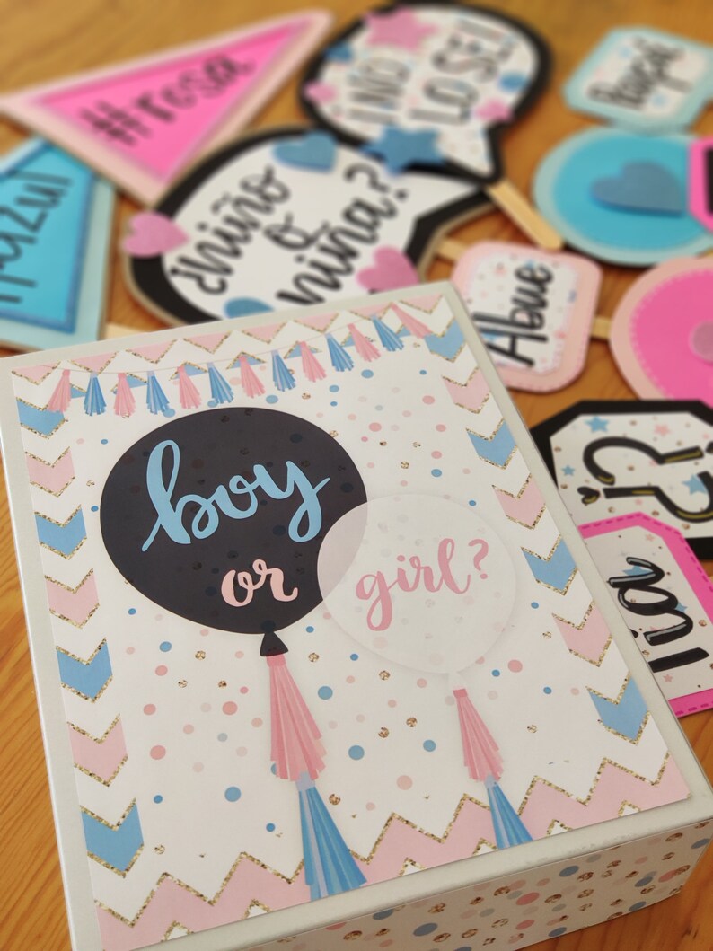 Gender Reveal Baby Shower, Surprise Balloon, PNG, Patterns, Pale Pink and Baby Blue, for nursery wall art, invitations, quotes, prints image 3