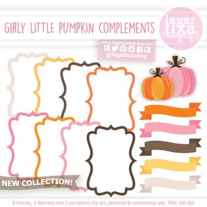 Little Pumpkin Clipart PNG Frames, banners, ribbons, Pink, brown, polka dots, stripes and orange girly PNG autumn, fall orange, image 2