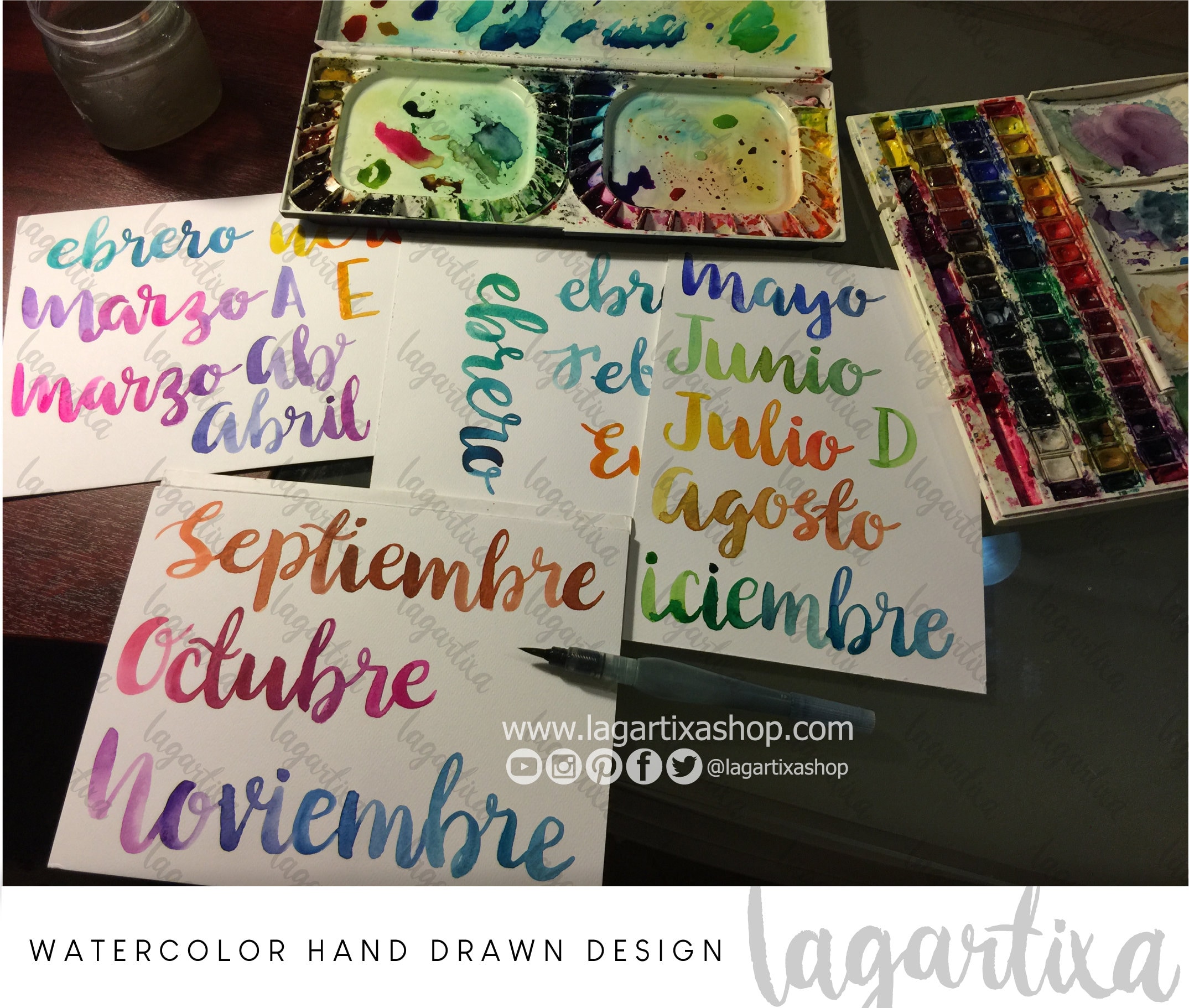 Meses del Año español Letras en Acuarela cursiva PNG Clipart lettering ...