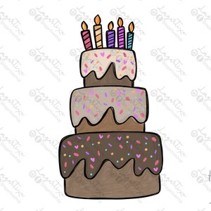 Gâteau d’anniversaire PNG Conception | Téléchargement numérique dessiné à la main | Conception de craie | Anniversaire de fille | Art imprimable | Conception de sublimation | gâteau d'anniversaire