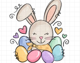 Easter Bunny Hand drawn chalk Sublimation design Cute PNG clipart Pastel Colors  teachers material Hip hop Digital Download hand drawn