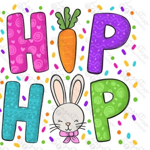 Coniglio di Pasqua PNG Design Disegni DTF | Download digitale di sublimazione disegnata a mano | Simpatico coniglietto pasquale | Hip Hop | Design della maglietta di Pasqua per ragazza