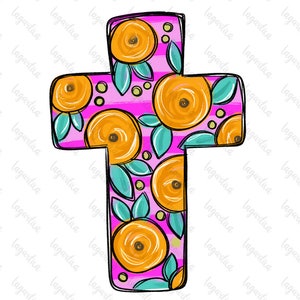 Kreuze Blumen handbemalt Aquarell Clipart PNG Rosen Taufe Erstkommunion Hochzeit Sommer handbemalt religiöse Veranstaltung Dekorationen Kunst