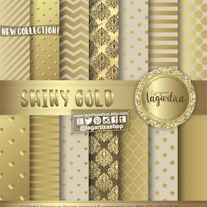Gold Golden Digital Paper Gold Blatt Hintergrund Gold Blatt Linie Glitter Trebol goldene Hintergründe Chevron Polka Dots Beige Damast Garigoles