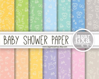 Cute Baby Shower Girl Boy clothes Clothing Dress Pastel Patterns Backgrounds Digital Paper Lavender Purple Yellow Beige Teal Mint Coral Gray