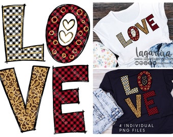 LOVE-woordbelettering in rood, zwart, luipaardprint, dierenprint, sublimatieontwerp, Valentijnsdag clipart PNG, februari, print voor T-shirts en mokken