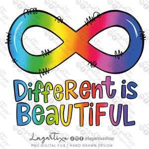 Autism Different is Beautiful Rainbow Infinity Symbol | Autism Logo | Sublimation Digital Design Image PNG file, hand drawn clipart