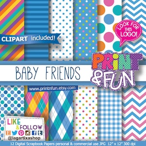 Cyfrowe tła Baby Blue i palisander cyfrowy papier, tła na Baby Shower lub pierwsze urodziny dziecka, delikatne pastelowe kolory