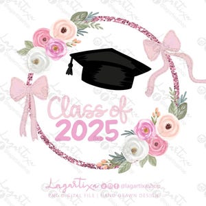 Casquette de remise de diplôme avec ruban et fleurs aquarelles roses | Remise des diplômes | Décoration d'événement | remerciements | cartes | invitations