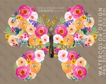 Butterfly Floral Watercolor Sublimation Design Art hand painted Digital Downloads clipart Spring Summer Flowers cards planners t-shirt