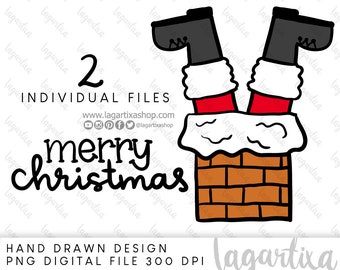 Merry Christmas Santa Claus Chimney Clipart PNG for sublimation or cardmaking design art, hand drawn cut files modern doodles december decor