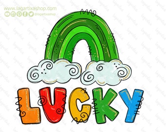 Patrick's Day Hand Drawn Clipart PNG Individual Elements hand painted digital art instant download Rainbow Shamrock Hat Lettering Irish art