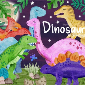 Dinosaurier-Jurassic-Ära-Bild zum Sublimieren, Drucken, Aquarellzeichnungen, Sublimations-Digitalbild, hochauflösendes handgezeichnetes PNG