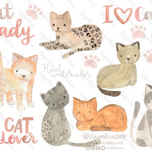 Cat Lover Watercolor Sublimation Design Hand Painted for cards, planners, cute cats, elegant cats, Lagartixa Shop art PNG Clipart elements