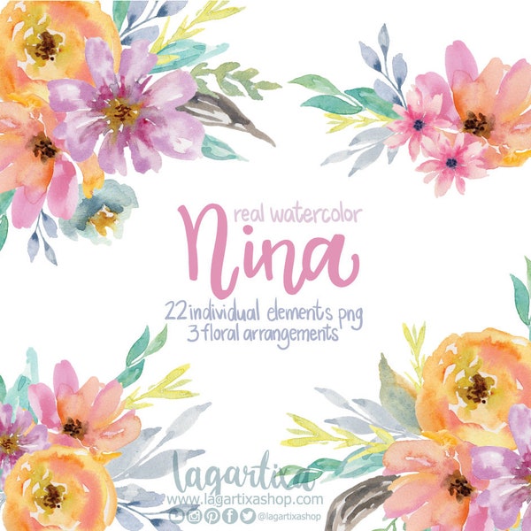 Watercolor clipart,  Floral Frame PNG, wedding bouquet, arrangement, bouquet, digital paper, blue flowers, bridal shower, for blog banner