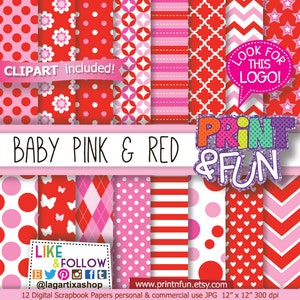Papel Digital Rosa y Rojo, para Fiesta, Baby Shower de Niña, flores, Fondos, mariposas, corazones, san valentín, 14 febrero, estrellas,