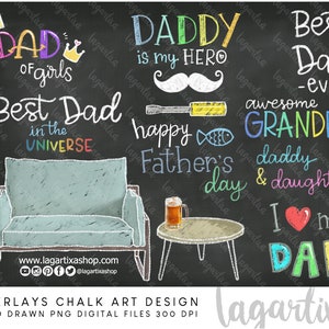 Dad Life Bundle Sidewalk Chalk ART オーバーレイ ハンド レタリング、ソファ、PNG 父の日、史上最高のお父さん、クリップアート、昇華引用符、おじいちゃん