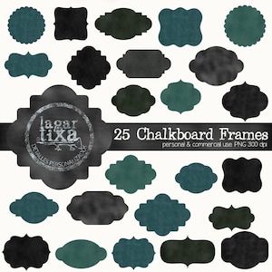 Chalkboard PNG Frames Sign Clip art Digital Stickers Overlays, Green, Black, Grey, Blue, for scrapbooking invitations or blog by Lagartixa