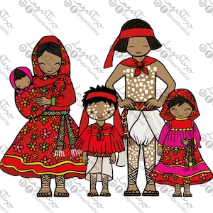 Tarahumara-Familie, Ureinwohner von Chihuahua, Nordmexiko, Sierra de Chihuahua, Kunsthandwerk, Souvenirs, Reisen, Zeichnungen mexikanischer Familien