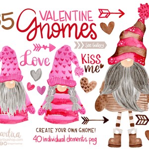 Gnomi in acquerello, donna, uomo, simpatici, teneri, 14 febbraio, San Valentino, crea il tuo gnomo, con gambe, barbe, frasi, arte