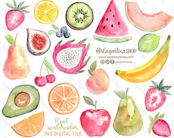 Fruits Watercolor Hand Painted PNG Clipart Sublimation Ideas, Summer, Tropical designs, food, drinks, menu, restaurant, healthy food