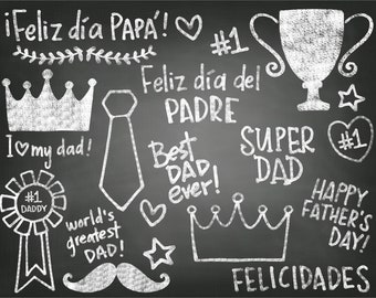 Father's Day Chalkboard Overlays, white Chalk Clipart Words, Hand Drawn Doodles best dad ever, hand lettering, tie, mustaches, heart, PNG