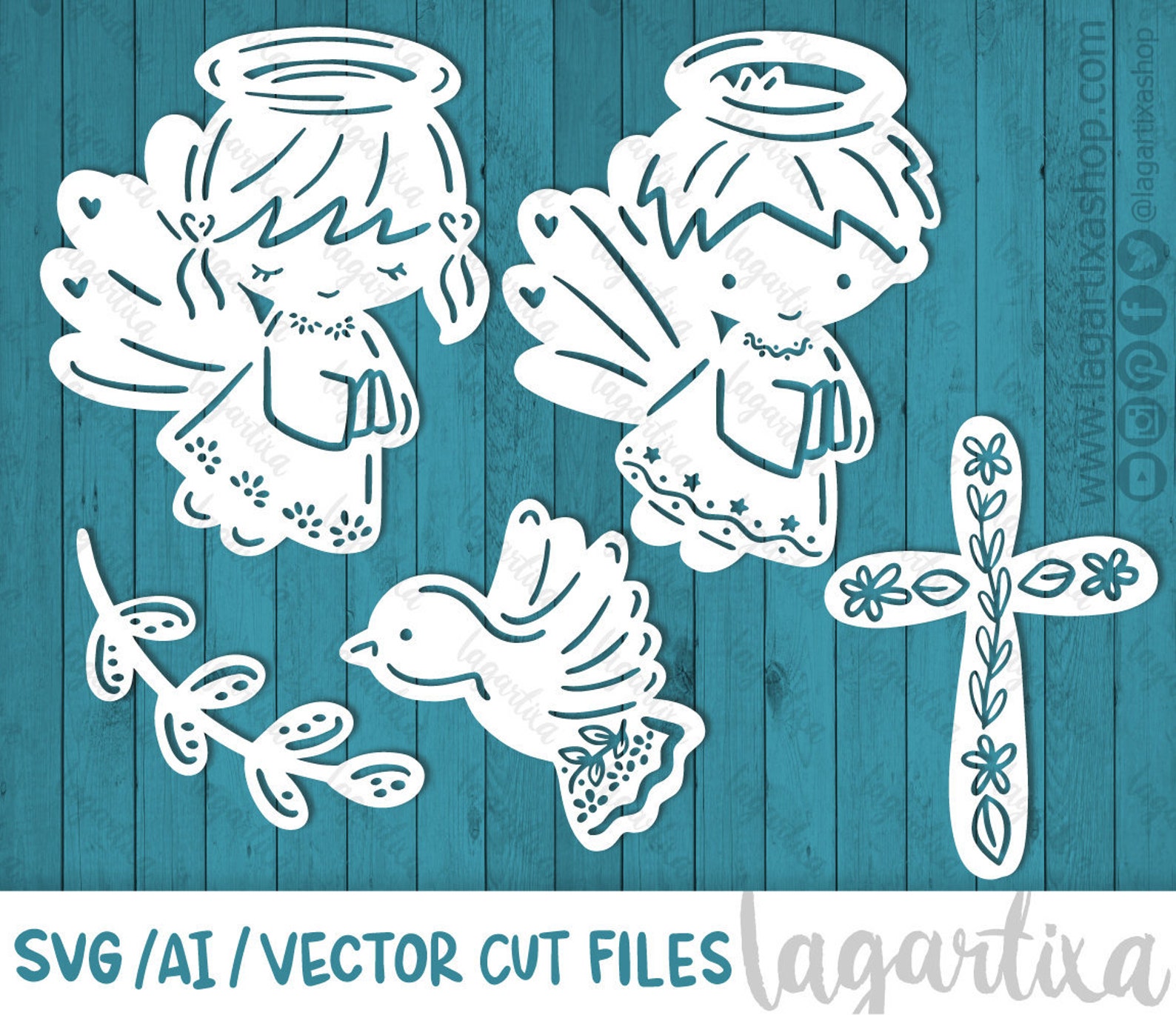 Baptism Angels Cut Files SVG Vector Boy Girl Floral Cross Holy Spirit ...