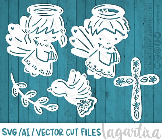 Baptism Angels Cut Files SVG Vector Boy Girl Floral Cross Holy - Etsy