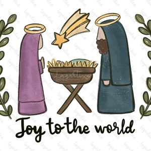 Christmas Manger Nativity Sublimation Image PNG Digital File Birth scene watercolor Design cardmaking favors catholic religious christian