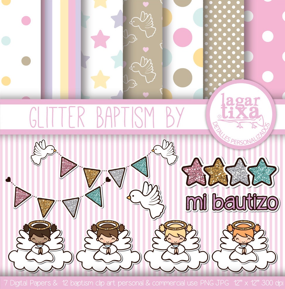Papel Digital Bautizo Nina Angelita Paloma Banderillas Etsy