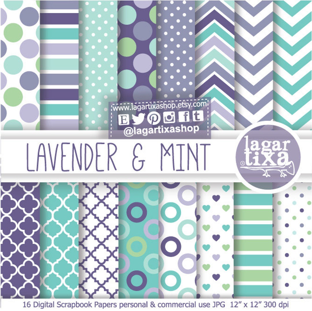 Lavender Mint Teal Patterns Digital Paper Mint Chevron Polka Dots ...