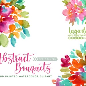 Flores Abstractas Modernas en acuarela, para diseño de Invitaciones, Tarjetas, Etiquetas, para Logo, Clipart, manchas hojas, florales