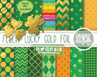 St. Patrick's Day Digital Paper and Clip art, clipart Images, Ireland, Shamrock, Rainbow, Lucky, Good Luck, Pot of gold, celtic, scrapbook