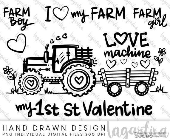 Imagen Dibujos para sublimación Tractor Granja San Valentin - Etsy España
