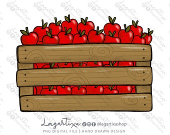 Apples Wooden fruit crates Design PNG Digital File Sublimation for t-shirt Mug Towels Souvenir Image Hand Drawn Instant Download Farm favors