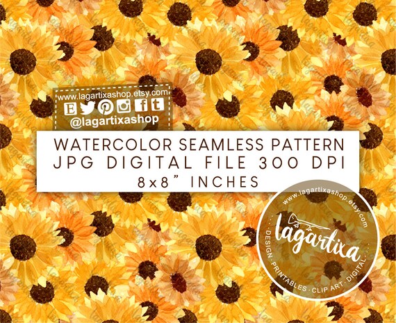 Girasoles Flores amarillas en Acuarela Patrones Seamless para | Etsy México