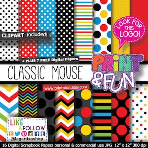 Fondos Digitales Papel Digital Negro Rojo Azul Amarillo Verde, Rayas, Bolas, Puntos, 7 papeles sorpresa GRATIS incluidos mas clipart PNG