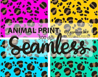 Animal Print Seamless Patterns Hot Colors Leopard Cheeta Modern Pink Yellow Blue Green digital images for Background Planner Covers Design