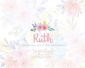 Watercolor Floral clipart, PNG, arrangement, bouquet, Hand Painted, Instant Download, Digital Files, Pink Flowers, Spring Easter Designs art