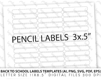 Digital Cutting File Labels Pencils svg png eps pdf ai / School Labels Back to School, for Books, Pencils, school supplies