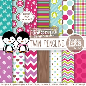 Sfondi pinguino di Natale fatti a mano chevron fucsia turchese rosso arancio verde limone verde acqua acqua turchese blu rosa inviti tag
